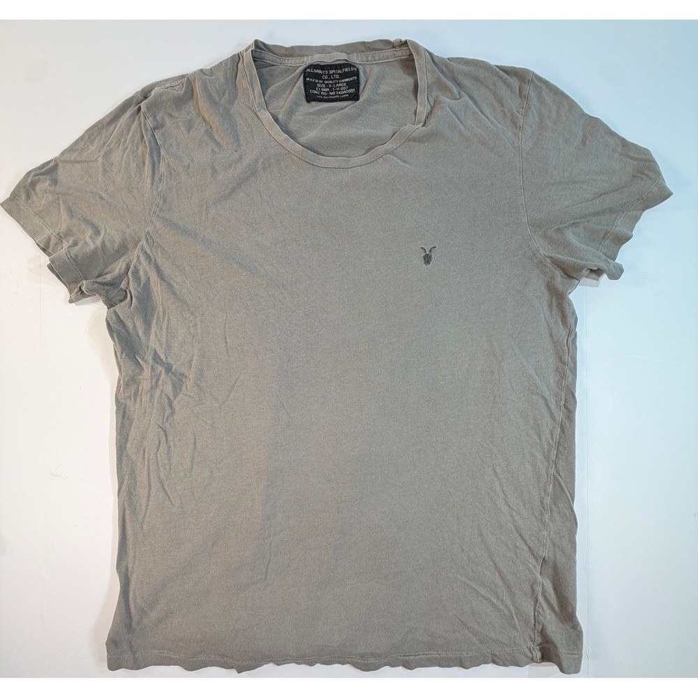 AllSaints Spitalfields Mens XL Green Tonic Ram Skull Logo T-Shirt Short Sleeve